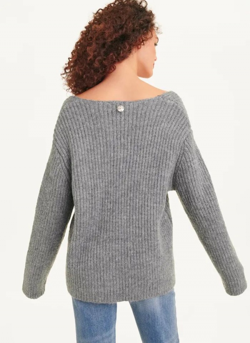 Grey DKNY Long Sleeve Scarf Women's Sweaters | USA-D1691
