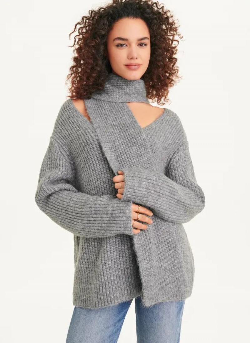 Grey DKNY Long Sleeve Scarf Women\'s Sweaters | USA-D1691