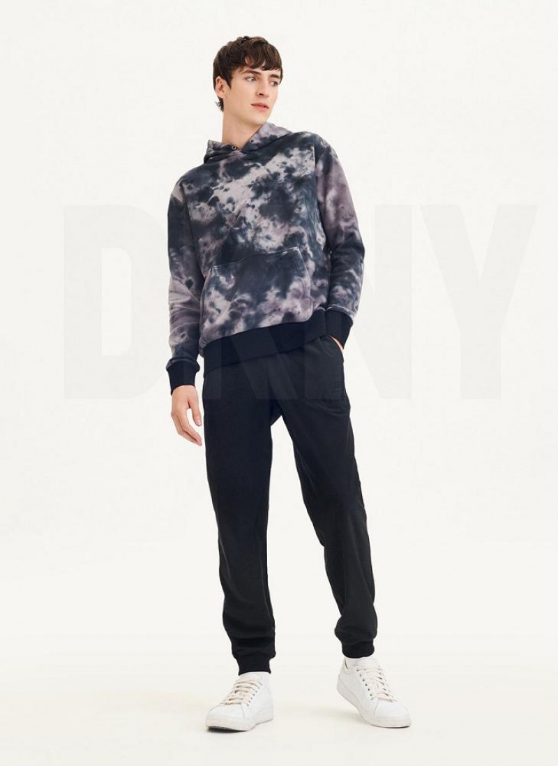 Grey DKNY Long Sleeve Tie Dye With Nylon Trim Men's Hoodies | USA-D0488