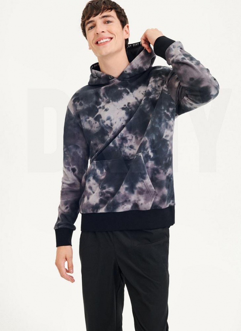 Grey DKNY Long Sleeve Tie Dye With Nylon Trim Men's Hoodies | USA-D0488