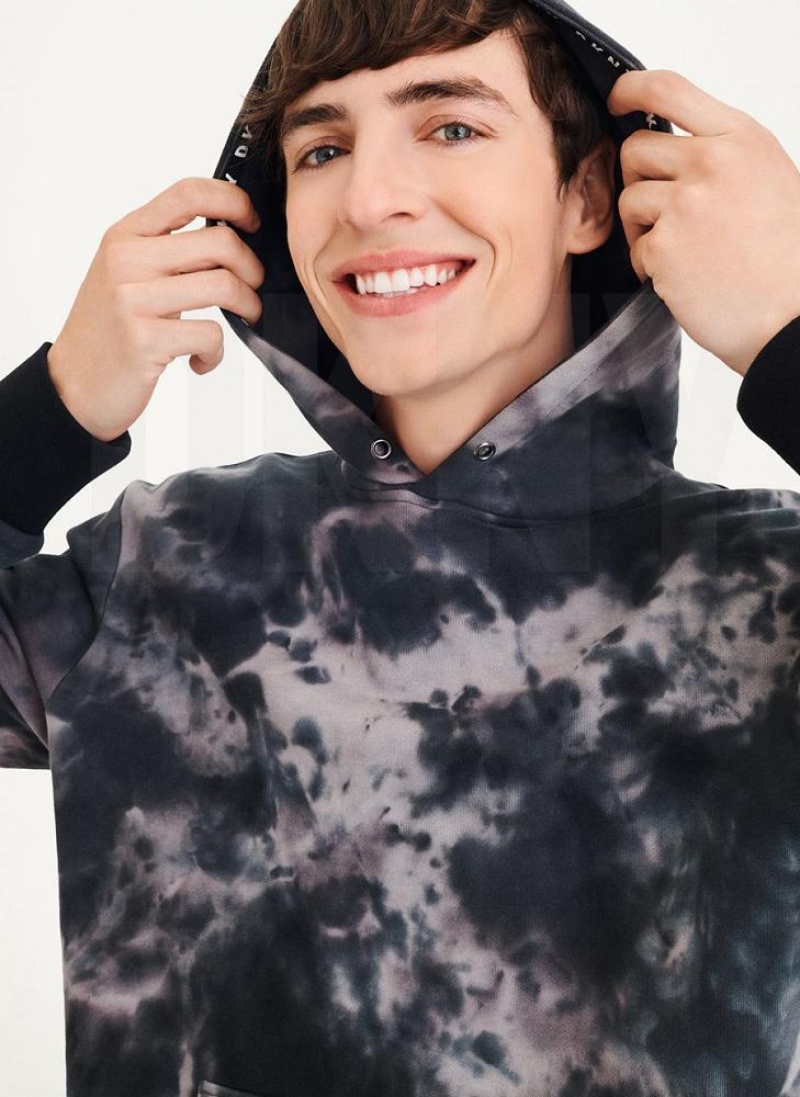 Grey DKNY Long Sleeve Tie Dye With Nylon Trim Men's Hoodies | USA-D0488