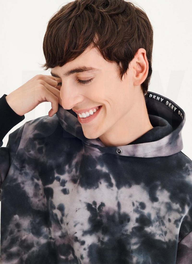 Grey DKNY Long Sleeve Tie Dye With Nylon Trim Men's Hoodies | USA-D0488