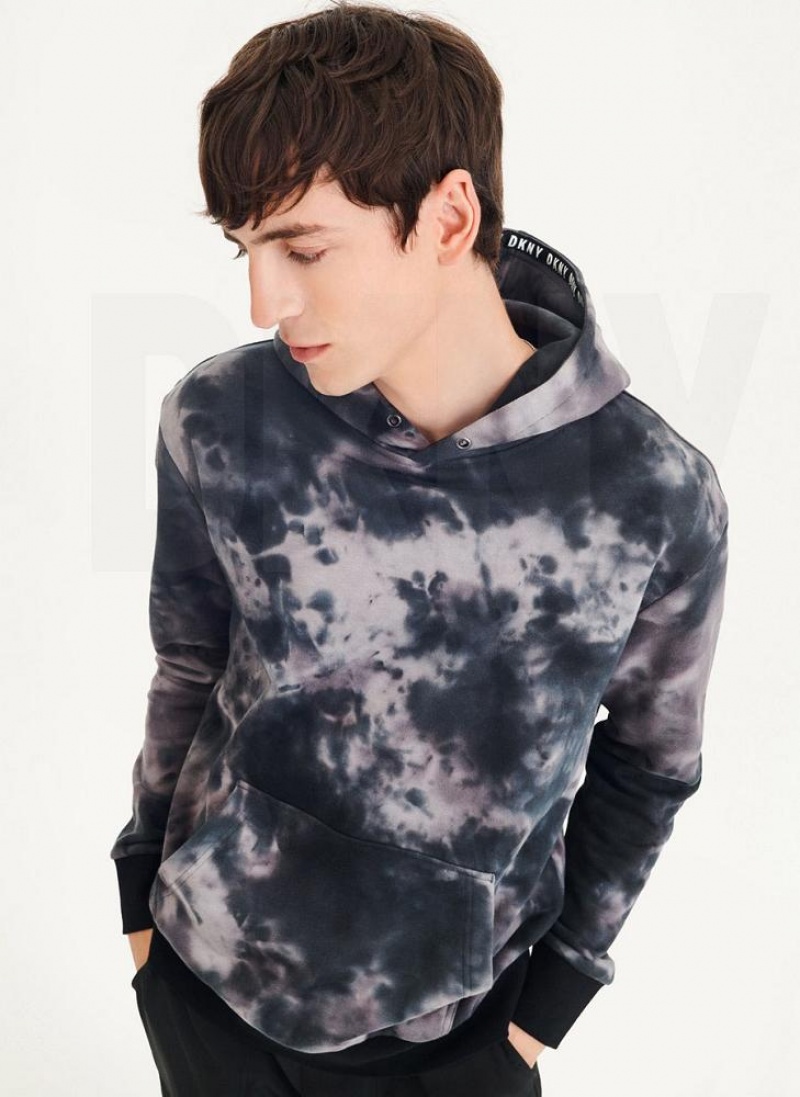 Grey DKNY Long Sleeve Tie Dye With Nylon Trim Men\'s Hoodies | USA-D0488