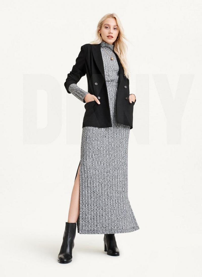 Grey DKNY Long Sleeve Turtleneck Ribbed Top Women's Sweaters | USA-D0547