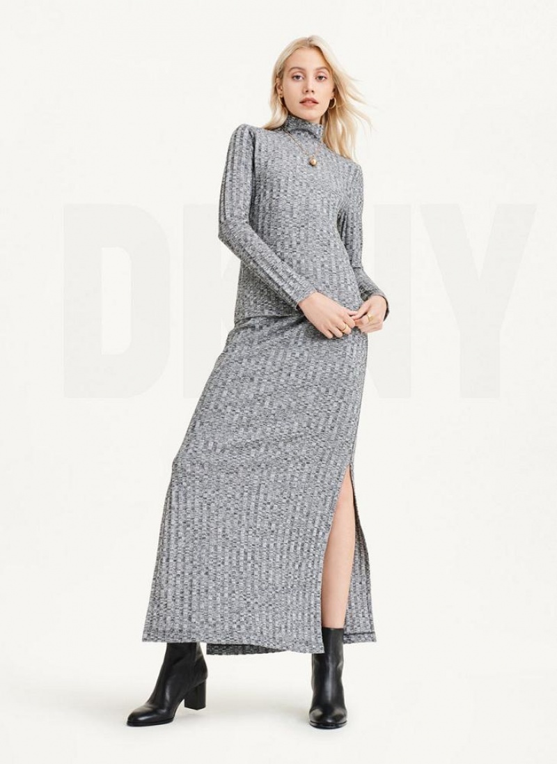Grey DKNY Long Sleeve Turtleneck Ribbed Top Women's Sweaters | USA-D0547
