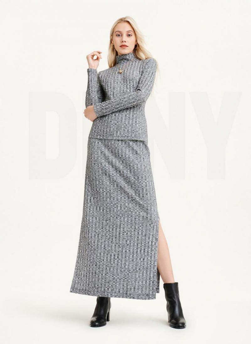Grey DKNY Long Sleeve Turtleneck Ribbed Top Women's Sweaters | USA-D0547