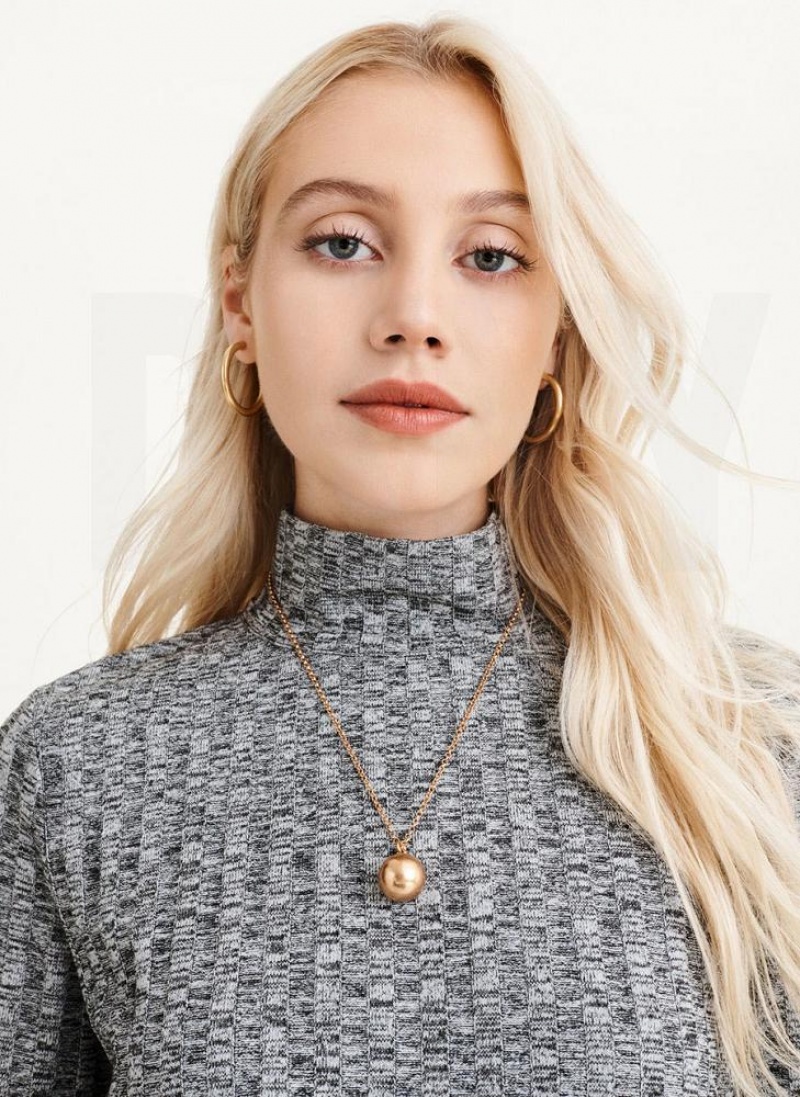 Grey DKNY Long Sleeve Turtleneck Ribbed Top Women's Sweaters | USA-D0547
