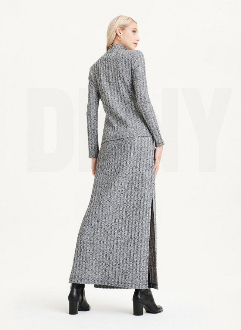 Grey DKNY Long Sleeve Turtleneck Ribbed Top Women's Sweaters | USA-D0547