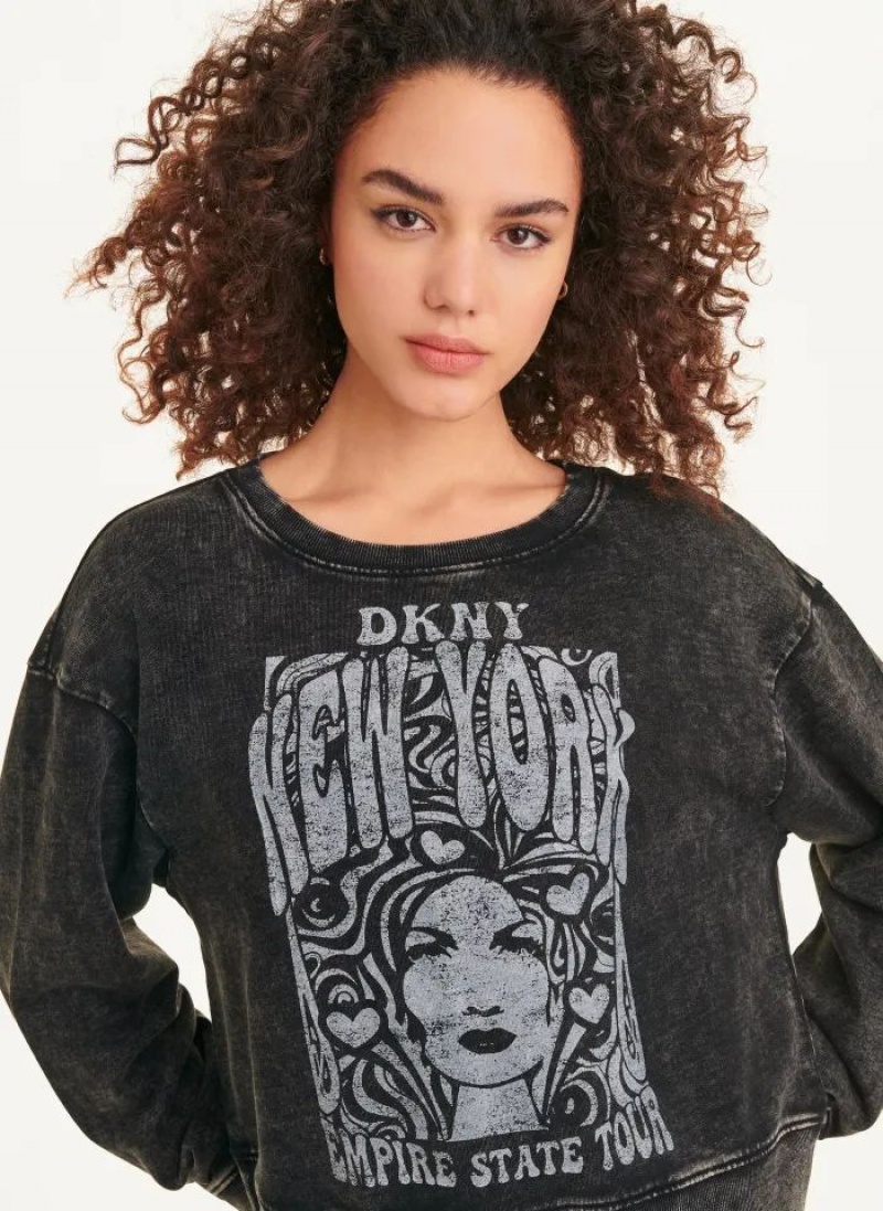 Grey DKNY Long Sleeve With Tour Graphic Women's Sweatshirts | USA-D1356