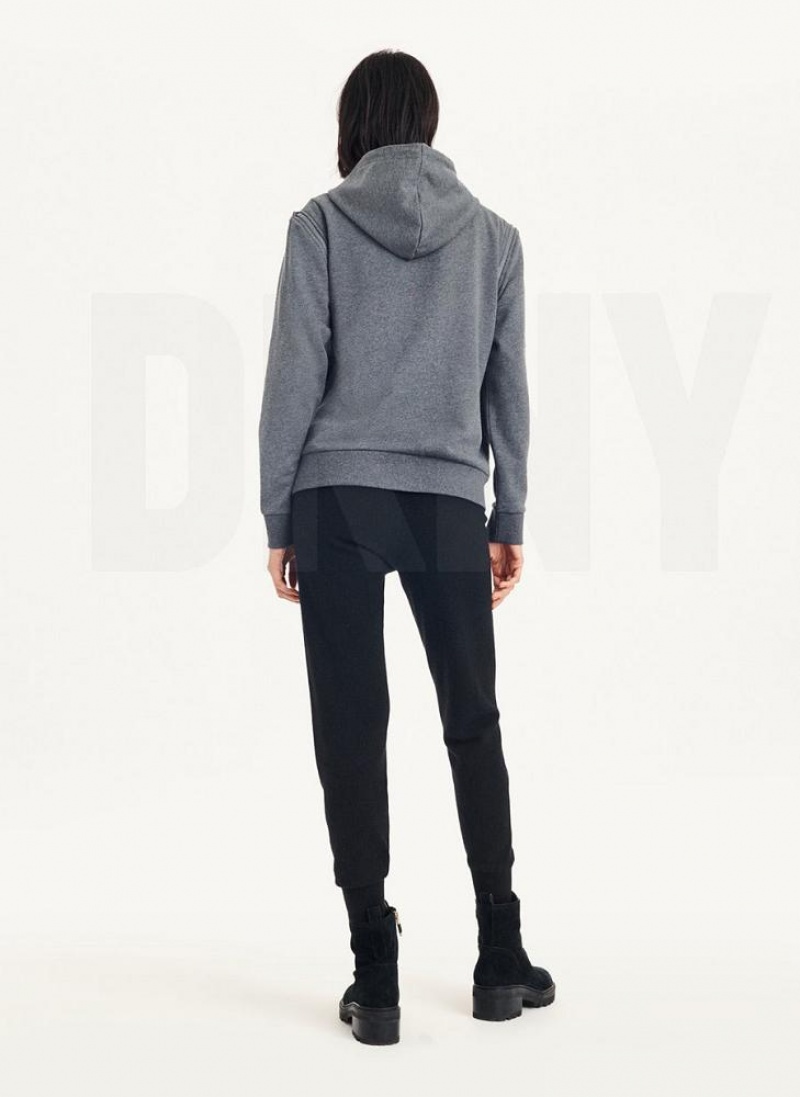 Grey DKNY Long Sleeve Zipper Shoulder With Detachable Women's Hoodies | USA-D1929