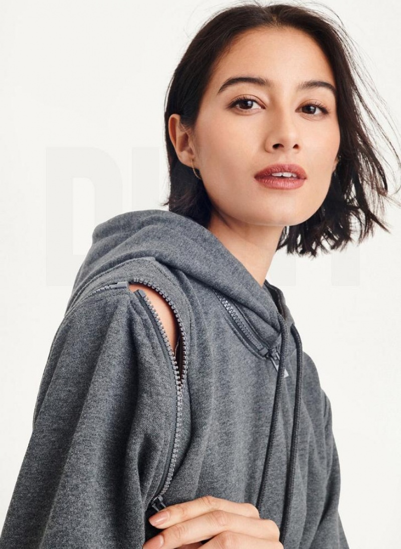 Grey DKNY Long Sleeve Zipper Shoulder With Detachable Women's Hoodies | USA-D1929