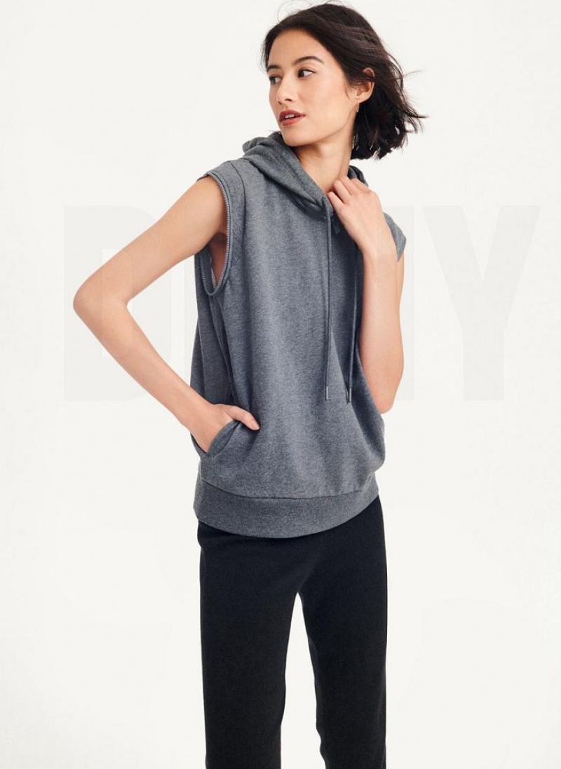 Grey DKNY Long Sleeve Zipper Shoulder With Detachable Women's Hoodies | USA-D1929