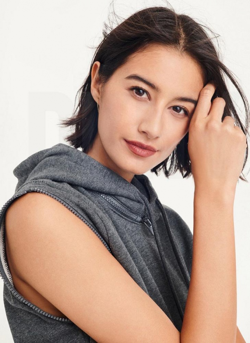 Grey DKNY Long Sleeve Zipper Shoulder With Detachable Women's Hoodies | USA-D1929