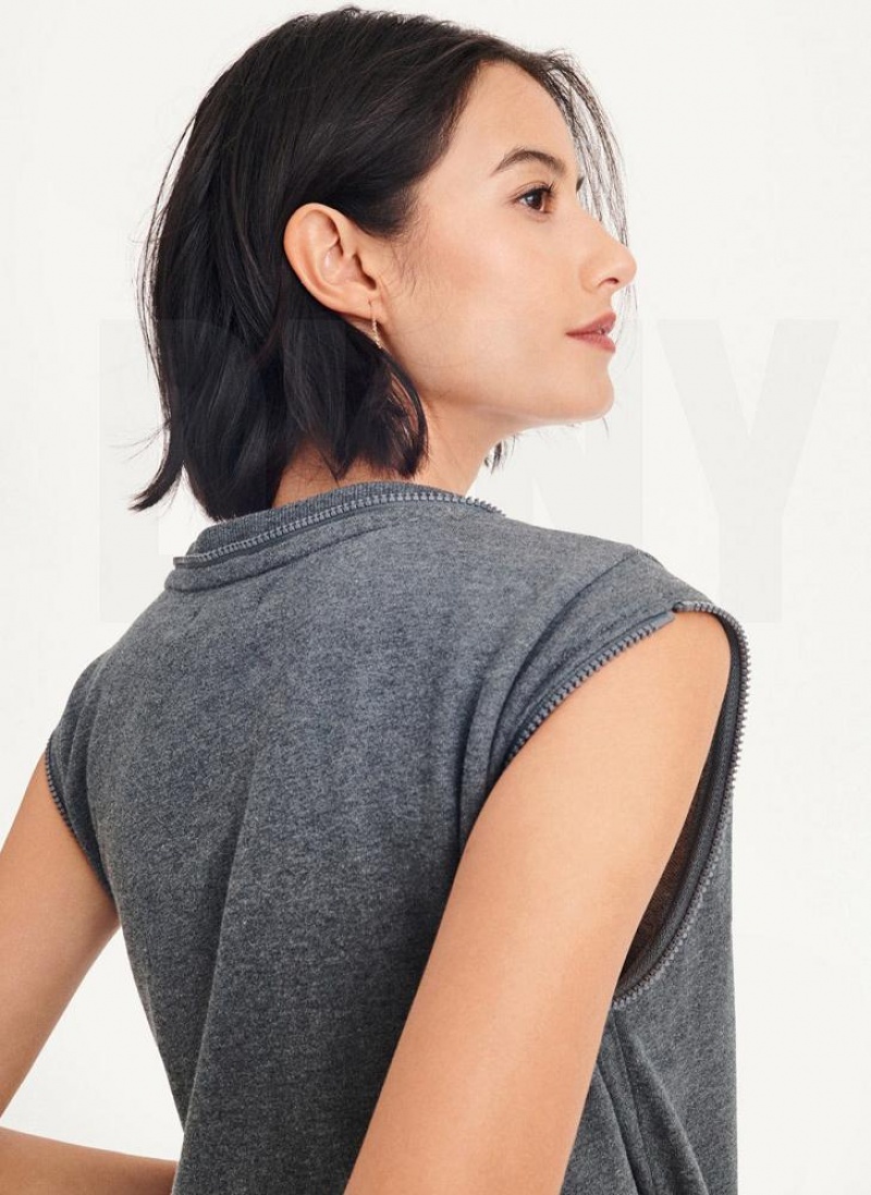 Grey DKNY Long Sleeve Zipper Shoulder With Detachable Women's Hoodies | USA-D1929