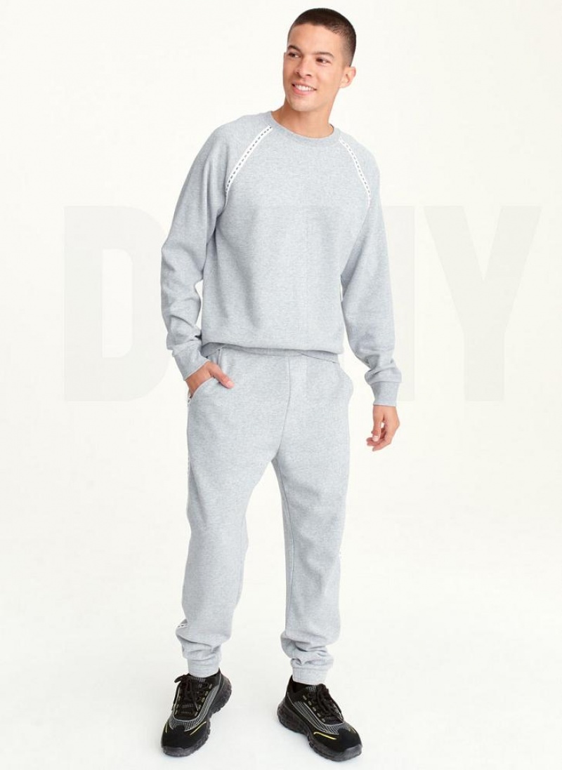 Grey DKNY Longsleeve Crew With Logo Tape Detail Men's Sweatshirts | USA-D1184