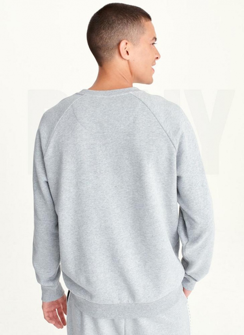 Grey DKNY Longsleeve Crew With Logo Tape Detail Men's Sweatshirts | USA-D1184