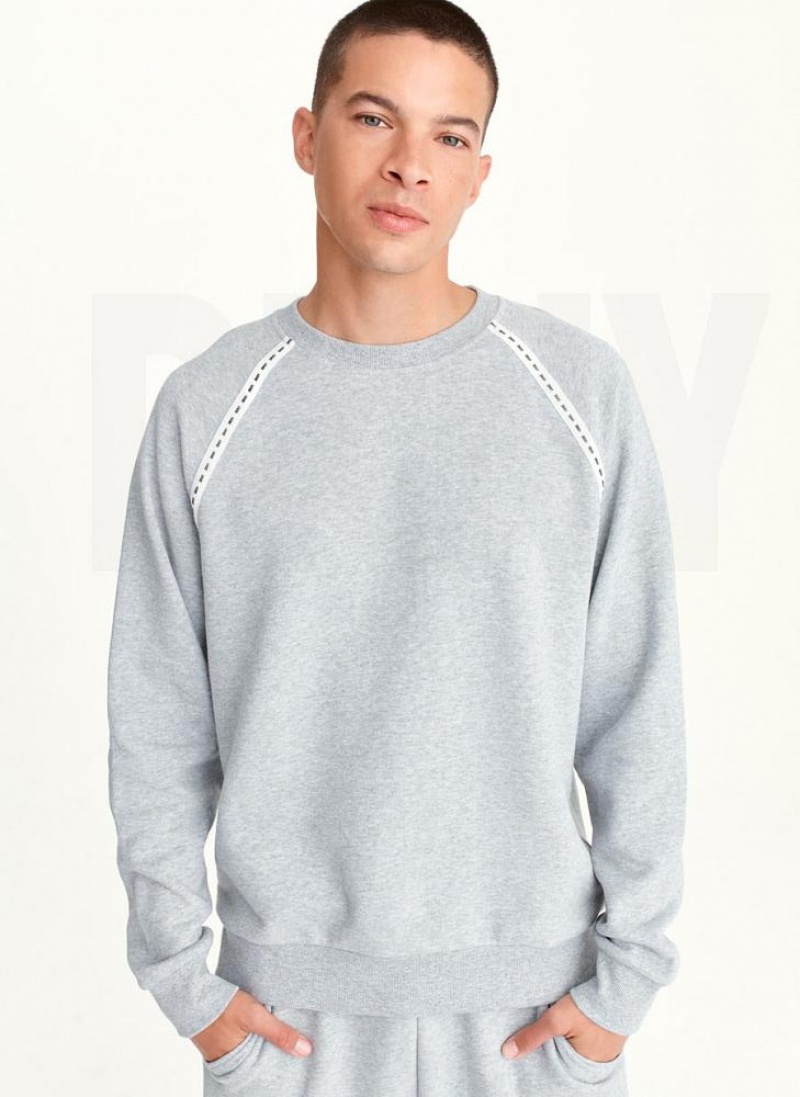 Grey DKNY Longsleeve Crew With Logo Tape Detail Men\'s Sweatshirts | USA-D1184