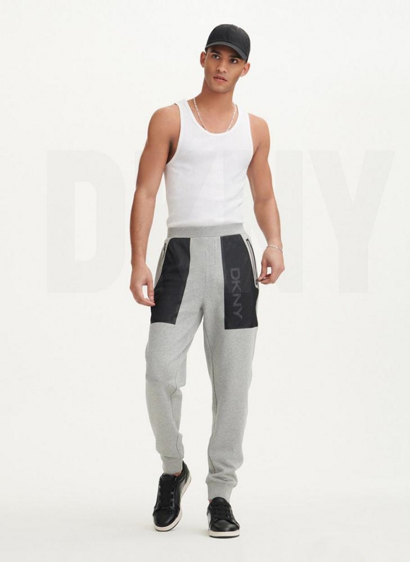 Grey DKNY Mesh Pocket Logo Men's Pants | USA-D1365