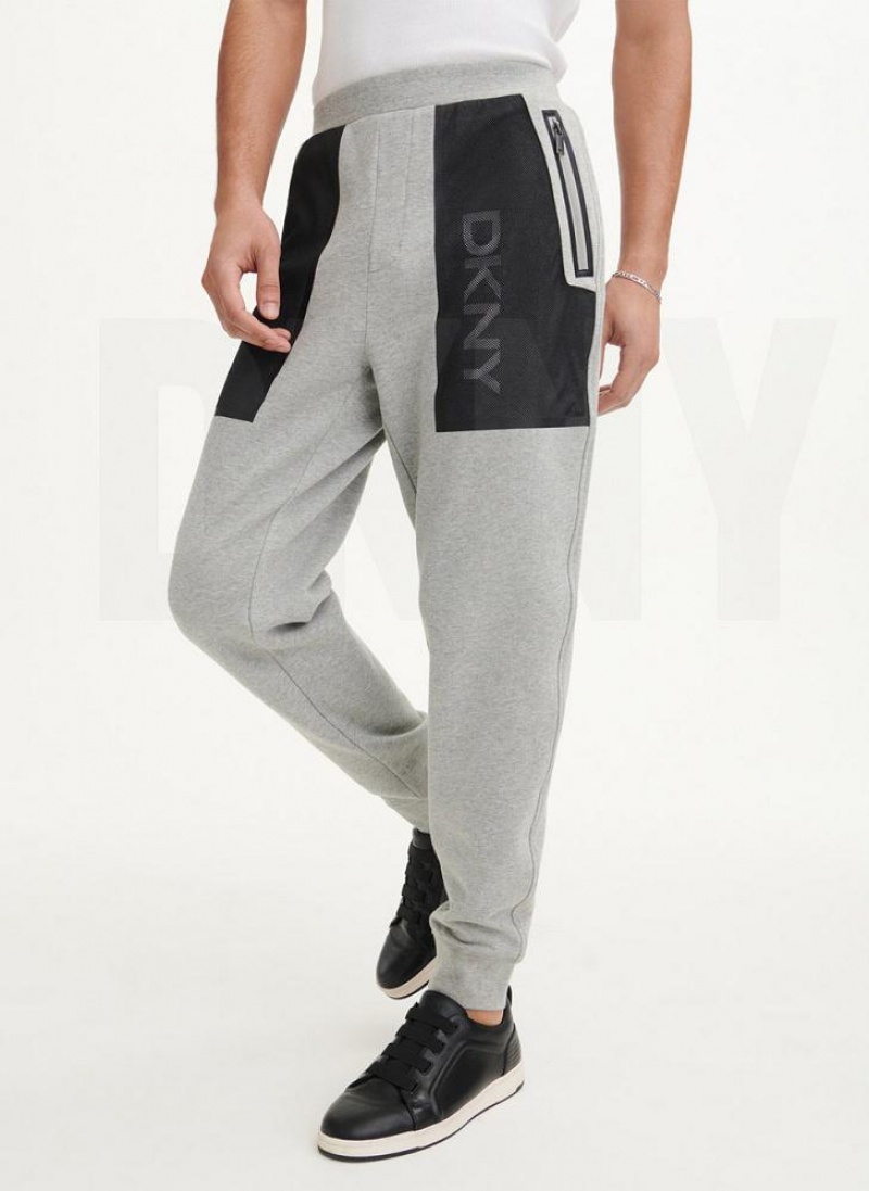 Grey DKNY Mesh Pocket Logo Men\'s Pants | USA-D1365