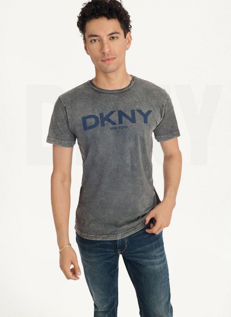 Grey DKNY Mineral Wash Men's T Shirts | USA-D1621