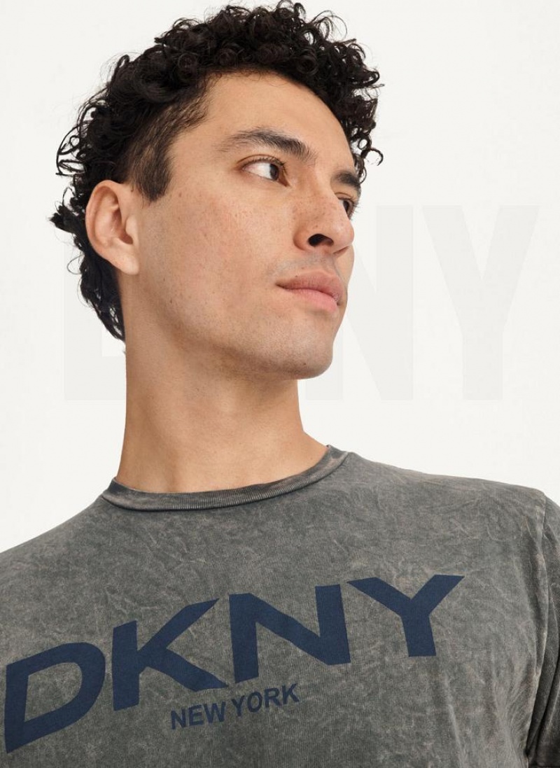 Grey DKNY Mineral Wash Men's T Shirts | USA-D1621