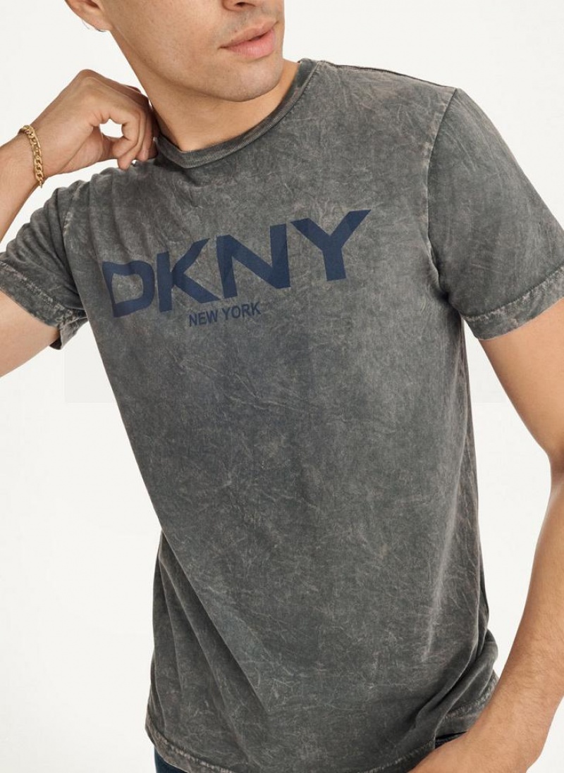 Grey DKNY Mineral Wash Men's T Shirts | USA-D1621