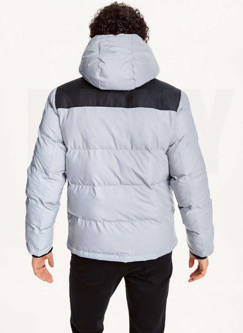 Grey DKNY Mixed Media Classic Men's Puffer Jacket | USA-D0927