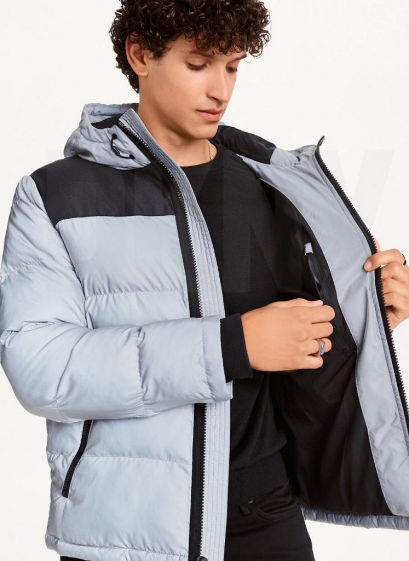 Grey DKNY Mixed Media Classic Men's Puffer Jacket | USA-D0927