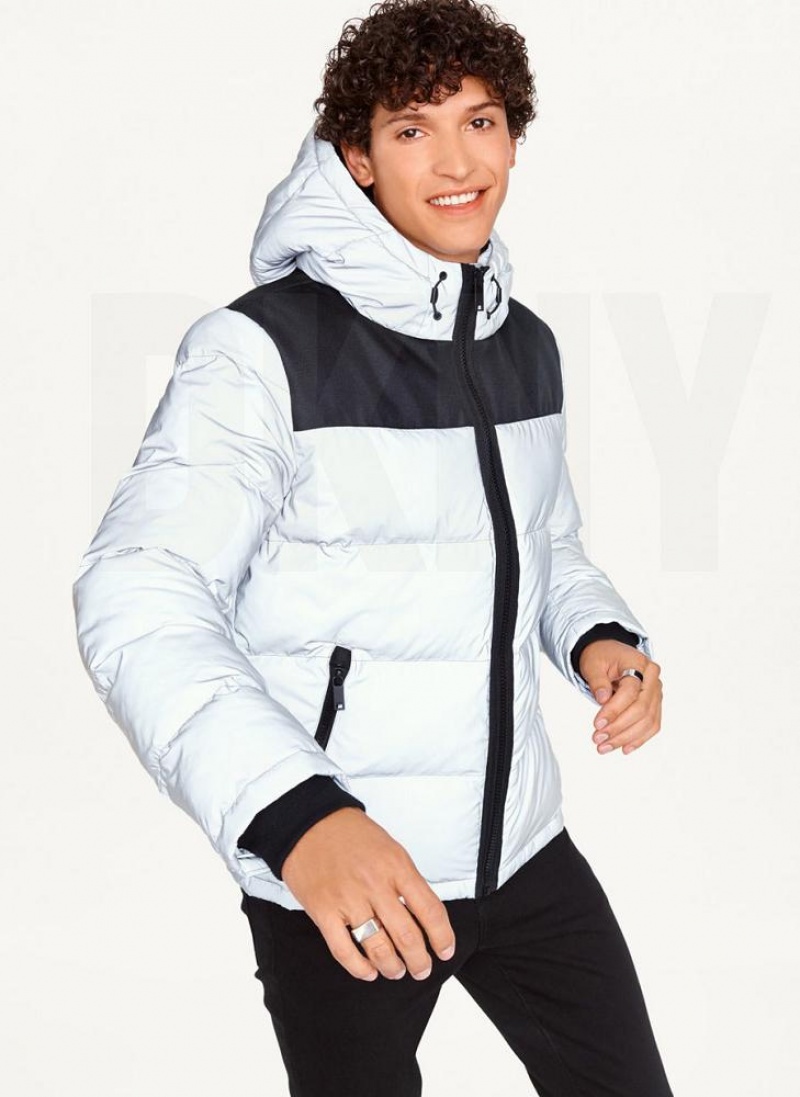 Grey DKNY Mixed Media Classic Men\'s Puffer Jacket | USA-D0927