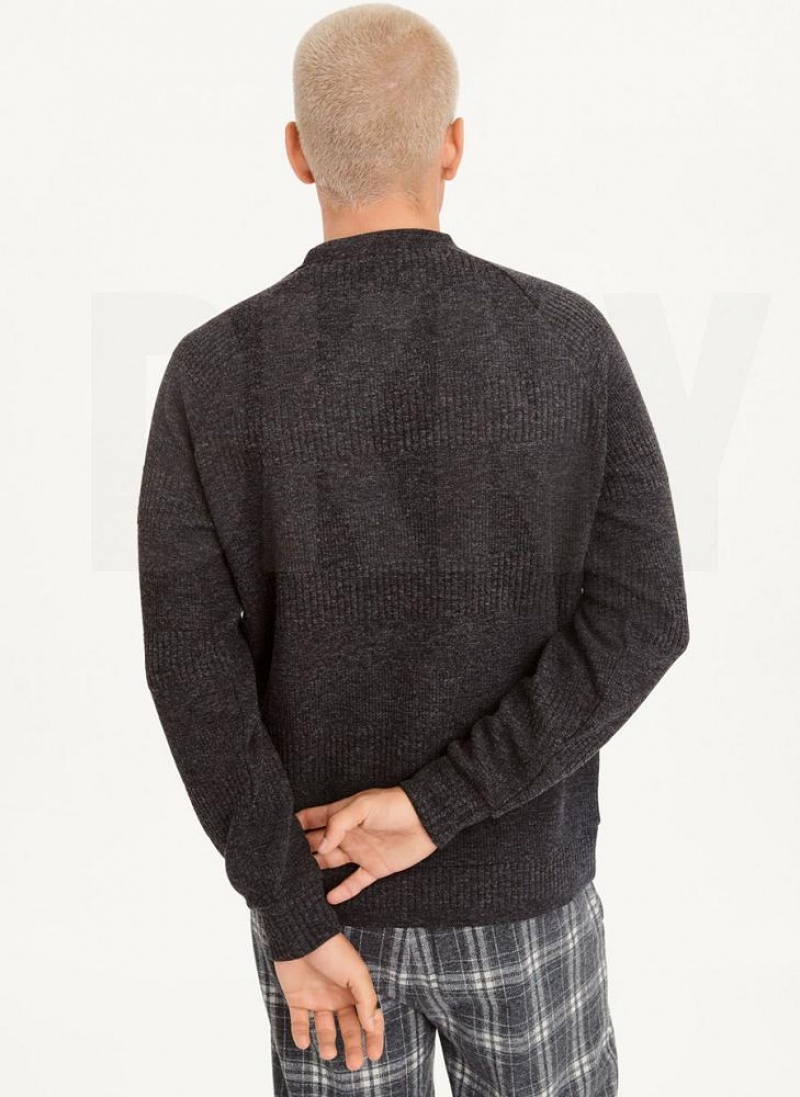 Grey DKNY Mixed Texture Crewneck Men's Sweaters | USA-D1151