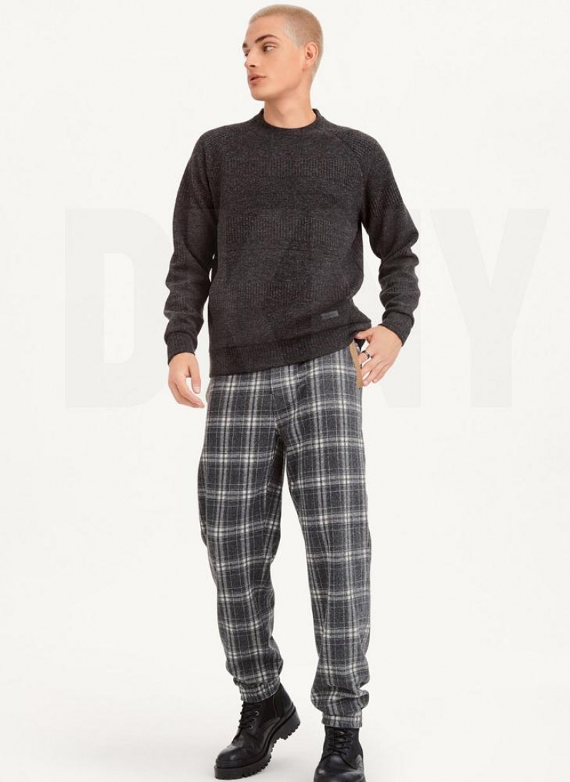 Grey DKNY Mixed Texture Crewneck Men's Sweaters | USA-D1151
