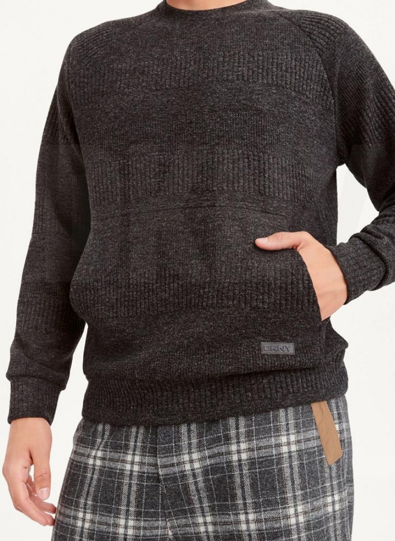 Grey DKNY Mixed Texture Crewneck Men's Sweaters | USA-D1151