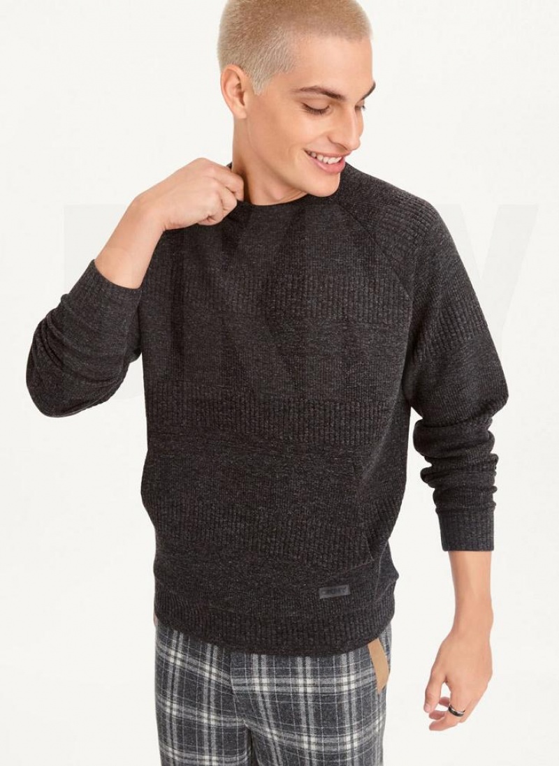 Grey DKNY Mixed Texture Crewneck Men\'s Sweaters | USA-D1151