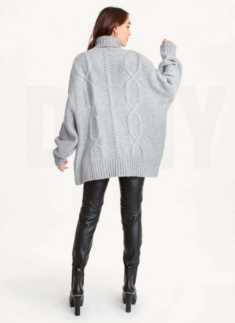 Grey DKNY Oversized Cable Knit Women's Sweaters | USA-D0526