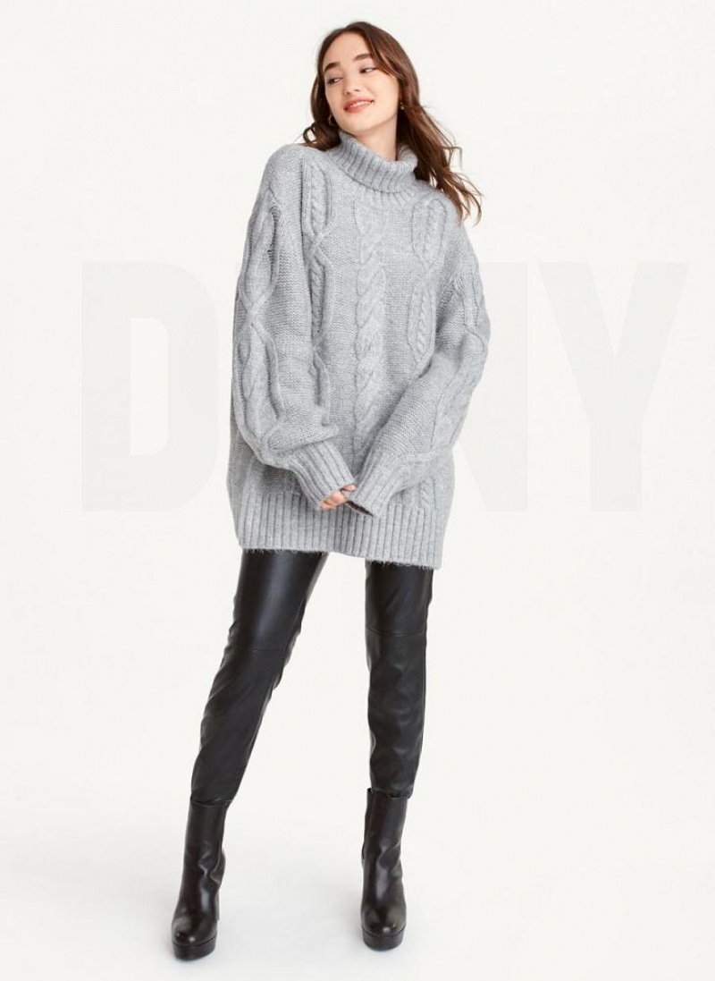 Grey DKNY Oversized Cable Knit Women's Sweaters | USA-D0526