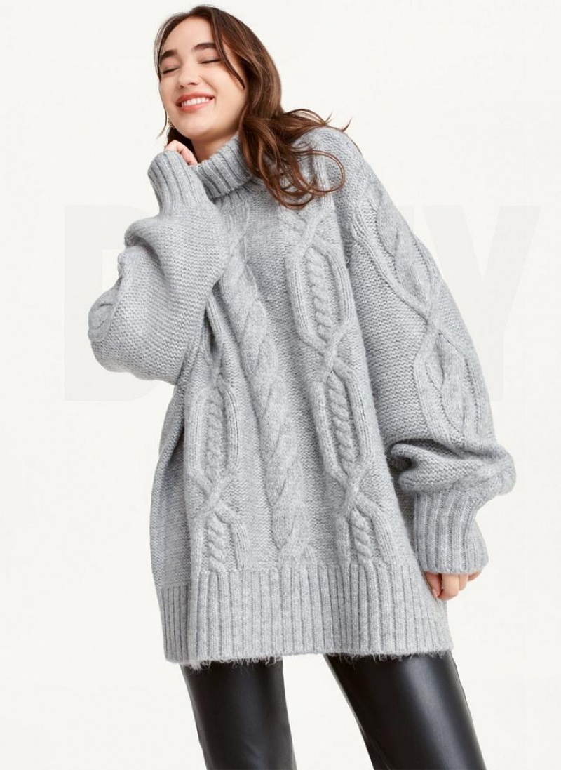 Grey DKNY Oversized Cable Knit Women's Sweaters | USA-D0526