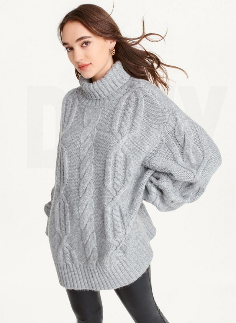 Grey DKNY Oversized Cable Knit Women\'s Sweaters | USA-D0526