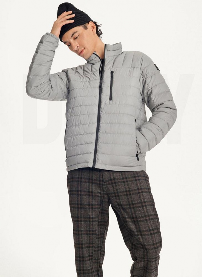 Grey DKNY Packable Men's Puffer Jacket | USA-D0847