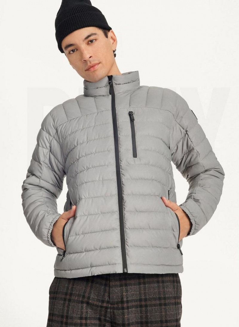 Grey DKNY Packable Men's Puffer Jacket | USA-D0847