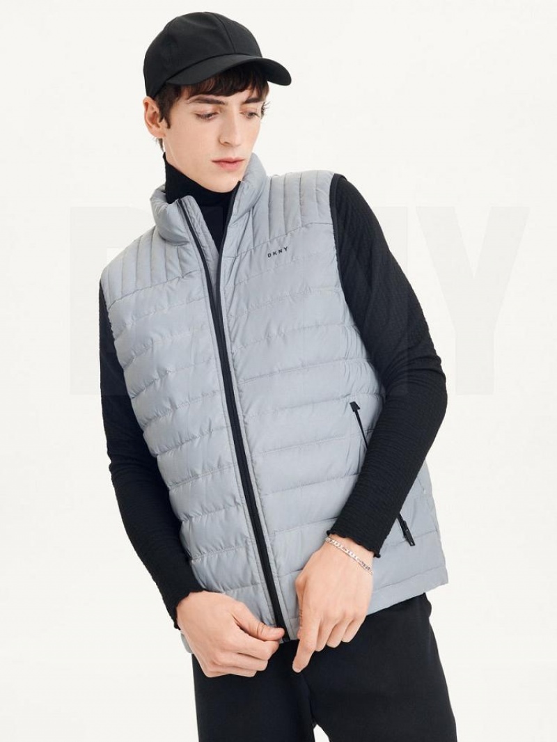 Grey DKNY Packable Quilted Vest Men's Jackets | USA-D0442