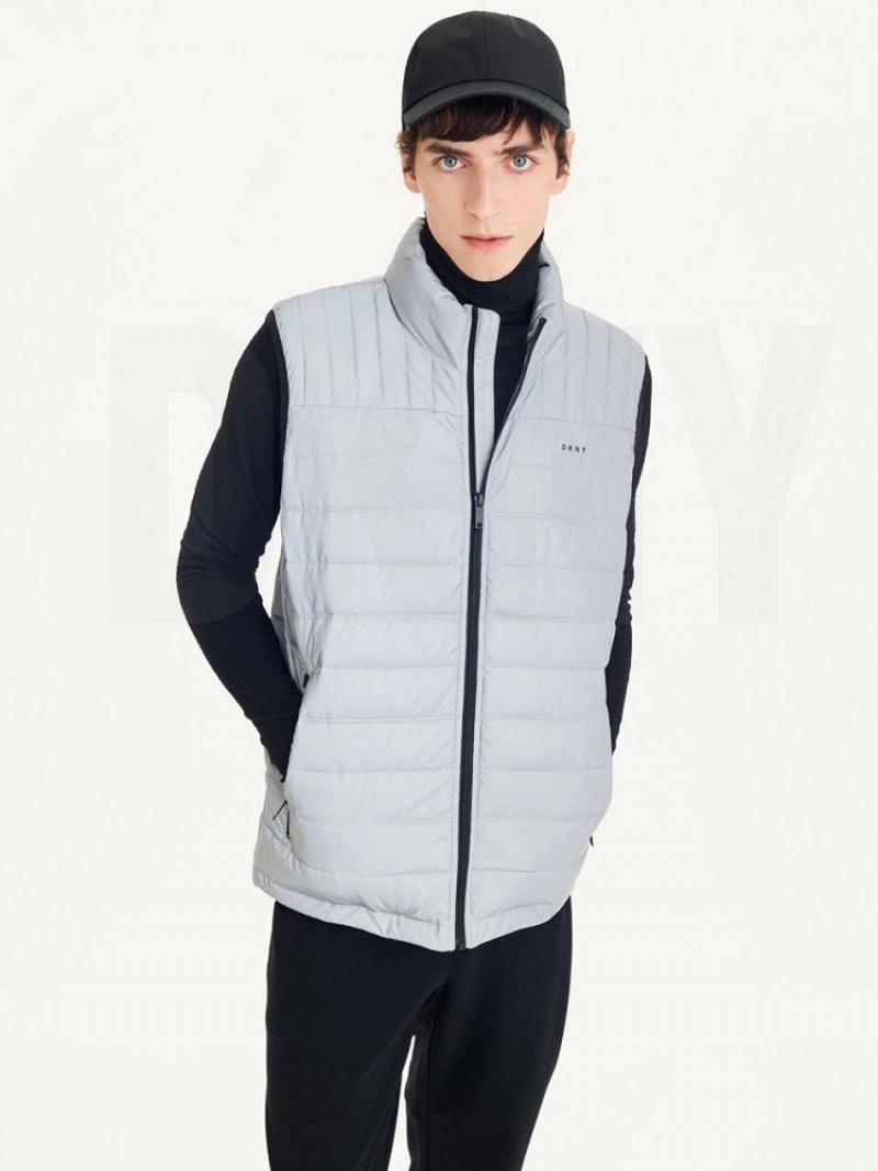 Grey DKNY Packable Quilted Vest Men\'s Jackets | USA-D0442