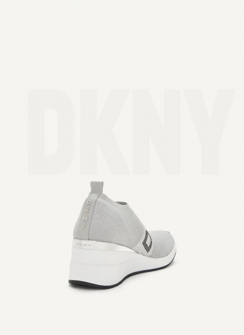 Grey DKNY Parks Rhinestone Wedge Shoes Sneakers | USA-D0404