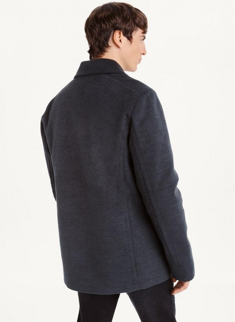 Grey DKNY Peacoat With Faux Leather Trim Men's Coats | USA-D0713