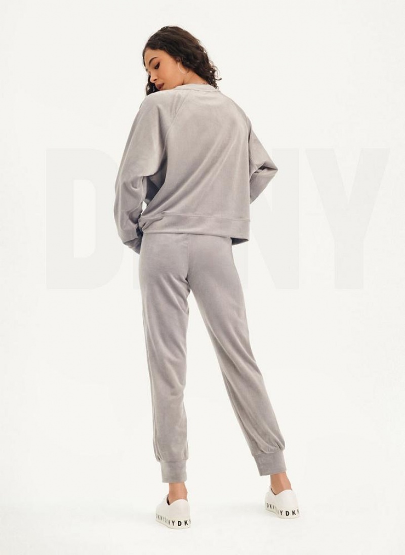 Grey DKNY Platinum Velour Pullover Women's Sweatshirts | USA-D0985