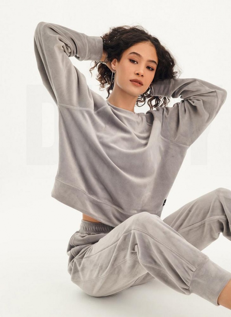 Grey DKNY Platinum Velour Pullover Women's Sweatshirts | USA-D0985