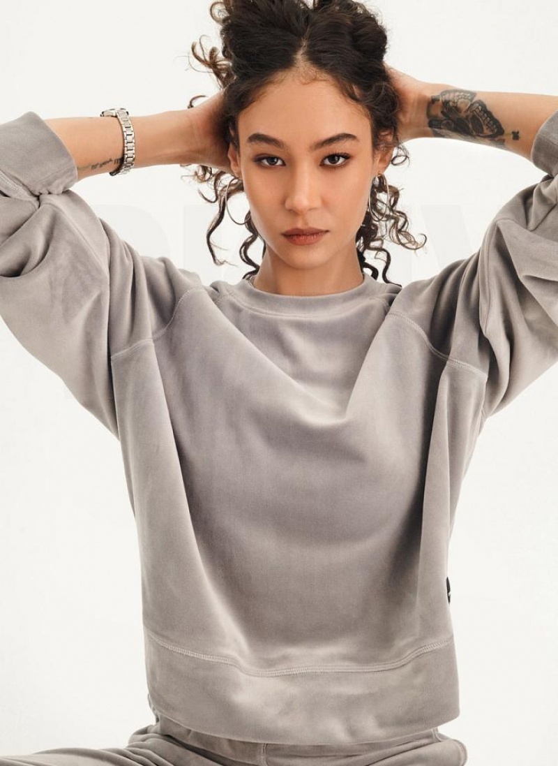 Grey DKNY Platinum Velour Pullover Women's Sweatshirts | USA-D0985