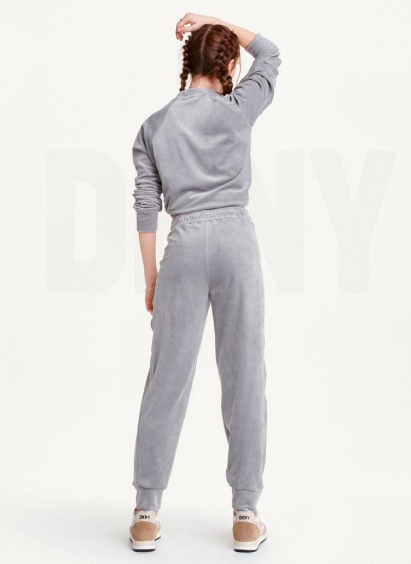 Grey DKNY Platinum Velour Relaxed Women's Joggers | USA-D1327