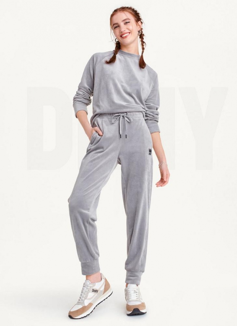 Grey DKNY Platinum Velour Relaxed Women's Joggers | USA-D1327