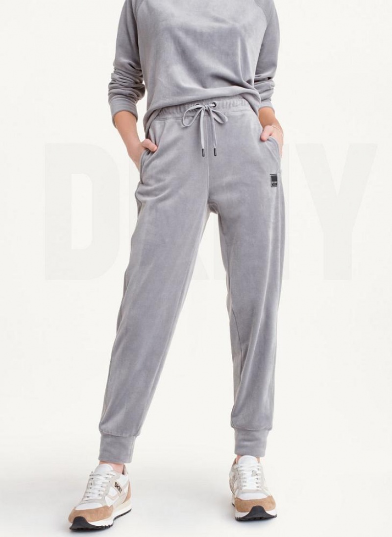 Grey DKNY Platinum Velour Relaxed Women's Joggers | USA-D1327