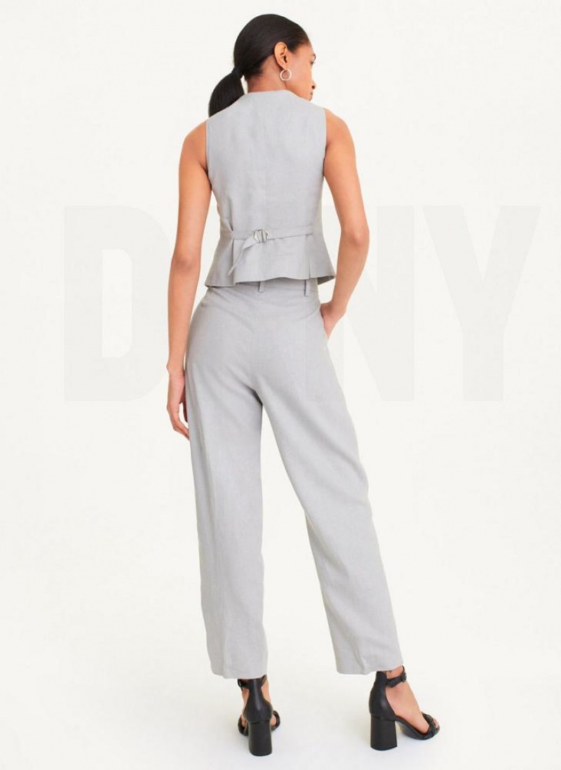 Grey DKNY Pleated Linen Women's Pants | USA-D1752